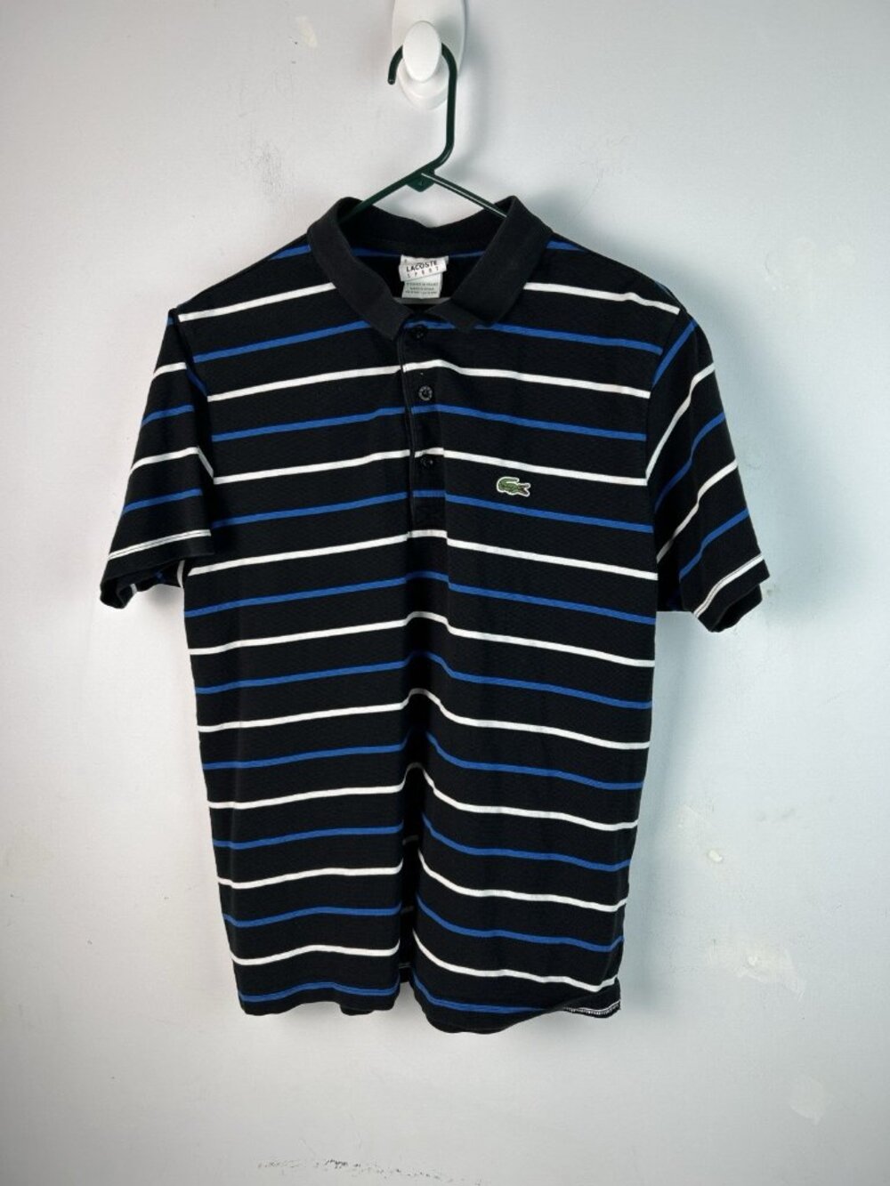 Vintage Lacoste Sport Striped Polo Shirt Blue White Men's Size 6 US Large Y2K